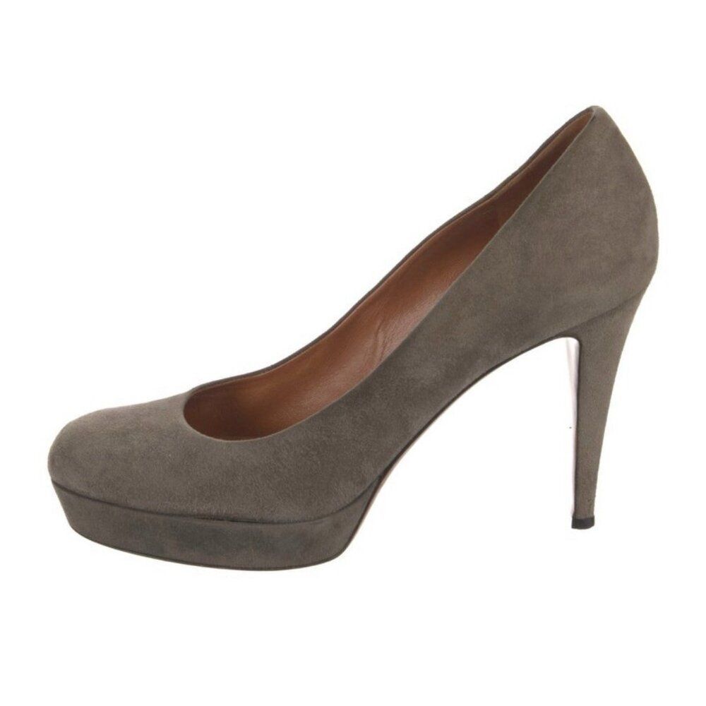 Gucci Authentic Solid Gray Genuine Suede Leather Pumps Heels 9